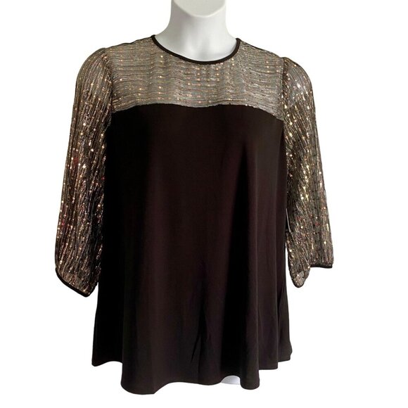 Cure. Black Sequin Top With 3/4 Sleeves Rayon Spandex Blend Women's 2XL NEW - Picture 2 of 12